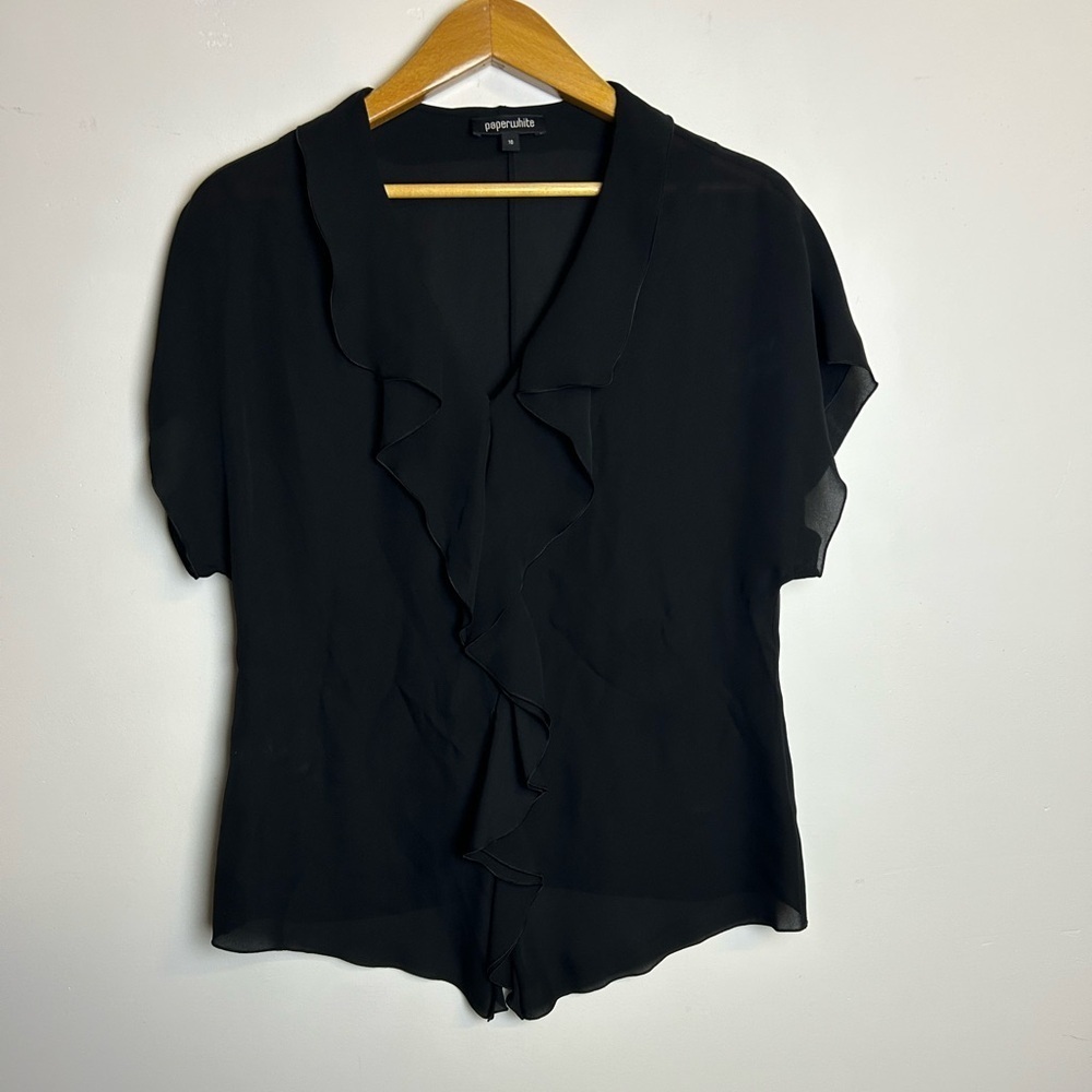 Paperwhite 100% Silk Ruffle Blouse‎ Size 10 Feminine Office Career Lightweight